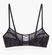 Savage x Fenty | Black Disco Lace Up Bralette Glitter Size 1X NWT