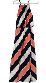 London Times Petites Blouson Halter Dress maxi front slit womens sz 6P