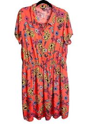 MODCLOTH Women's Floral Short Sleeve 1/2 Button Mini Dress Plus Size 2X NWOT