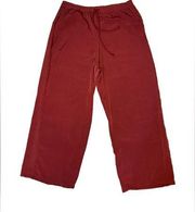 Womens Size Large Dress Pants Drawstring Pockets Wide Leg Red