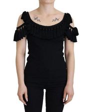 Dolce & Gabbana Black Tank Top Blouse Tassle Cotton Blouse XS