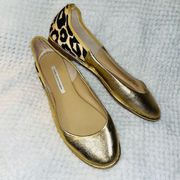 Diane Von Furstenberg Flats Gold Leopard Print sz 11