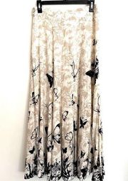 Soft Surroundings Butterfly Floral Maxi Skirt Cream Black Size Large