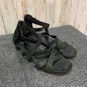 Eileen Fisher Eva Black Leather Strappy Sandals