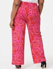 Isaac Mizrahi Live! Pink Paisley Print Wide Leg Print Pants size Medium Tall