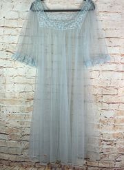 Vintage 1950's Vanity Fair Peignoir Sheer Robe Light Blue Lace Lingerie