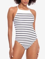 NWT Lauren  White Black High Neck Underwire Tummy Control One-Piece