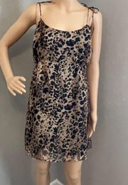 Black and Tan Leopard Lightweight Mini Dress Spaghetti Straps Medium