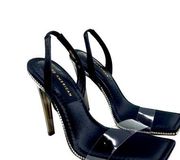 New with box- Good American, stunning, black heels, rhinestone size 8