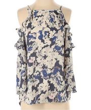 Sun & Sam purple and gray cold shoulder ruffle floral top size small