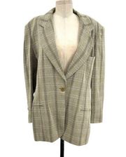 Escada Vintage Gray Green Plaid Oversized Blazer Jacket Size 42 US 12