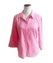 Vintage Talbots Womens Barbie Pink Linen Blend Button Down Casual Shirt Medium