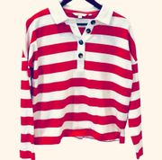 Boden Retro Red White Striped Rugby Polo Shirt M 10 