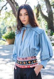 Carolina K Fiore Ruffle Flowy Blouse in Blue