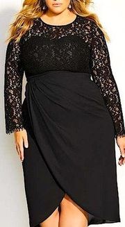 City Chic Elegant Lave Long Sleeve Dress Black Sweetheart Neck Lined Layered 26