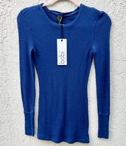 NWT Bobi Long Sleeve Fitted Crew Neck Thermal Knit Tee Marines Women's Size XS