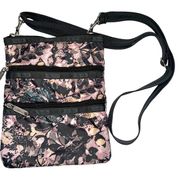 LeSportsac Triple Zipper Floral Crossbody Bag Purse ~