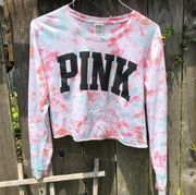 PINK - Victoria's Secret Pink Victoria Secret Crew Neck Long Sleeve Cropped Tie Dye T-Shirt S