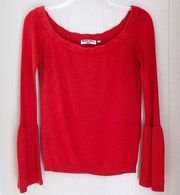 Off Shoulder Bell Flare Long Sleeve Red Sweater Top  London XS Blouse