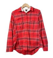 Eddie Bauer Plaid Flannel Button Up Shirt Medium Long Sleeve Red Womens Campcore