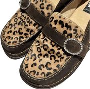 Yellow Box Leopard Print Calf Fur Leather Loafers Size 10.  B60