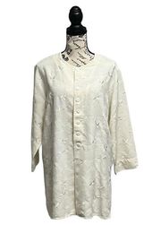 Chicos Design Vintage Ivory Embroidered Overcoat Size 2 US L 100% Silk Modest