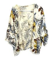 Francesca Bettini Linen Tropical Floral Print Open Front Kimono Cardigan OS