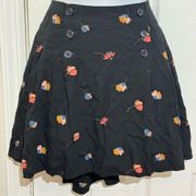 NWT Free People Black Floral Print Pleated Mini Skirt A Line Flare Size 6