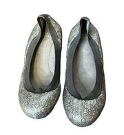 Stuart Weitzman Women's Flats Suede Glitter Accents Ballet Slip On Silver Sz. 6M