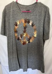 Leisure Lounge Women's Gray Peace And Unity Hands T-Shirt Tees Size Large