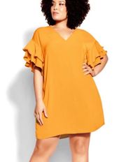 NWT City Chic Double Frill Mini Dress in Mustard Yellow Size 22