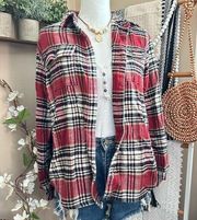 Natural Reflections Plaid Red Gorpcore Button Up Top