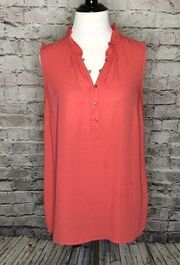 Talbots Sleeveless 1/2 Button Ruffle‎ Neck Blouse