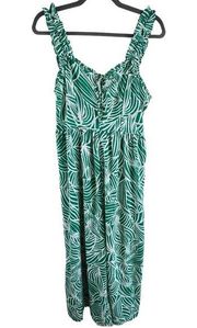 Japna Green White Sleeveless Wide Leg Pants Lightweight Romper Size L