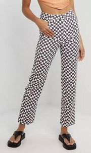 Peppermayo Pacsun Electric Avenue Brown Checkered Straight Leg High Rise Pant 4