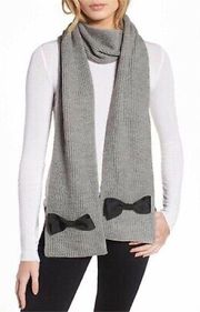 Kate Spade Grosgrain Bow Knit Scarf- Heathered Gray Wool