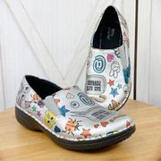 Spring Step Ferrara Graffiti Print Slip On Slip Resistant Clogs Silver 6