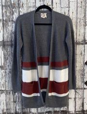 Hippie rose gray white mauve striped cardigan sweater