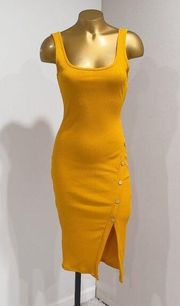 IRIS Women's Yellow Mustard Ribbed Body-con Midi Dress Size S