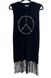 NEW NWT  Gin Tank Fringe Dress Black Peace Sign Bones