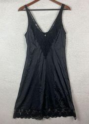 Vintage JC Penny Fantasia Nightgown Black Satin Lace Trim Size 36 (M) Union Made