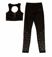 Soulcycle Grommet Sports Bra & Leggings Set Black Silver