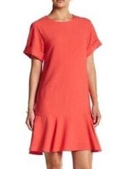 NEW Chelsea28 Short Crepe Raffle Short Sleeve Shift Fully Lined Dress Coral Pink