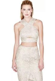 Antoinette Lace Beige Cropped Halter Top