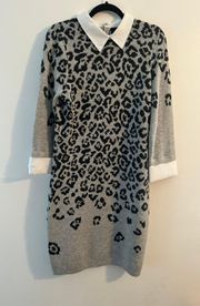 Large Wool Blend Cheetah Print 3/4 Slv Layered-Look Sweater Dress