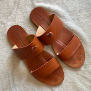 Lucky Brand Bohemian Leather Double Strap Flat Sandal Slides 8