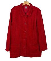 J. Jill Corduroy Jacket‎ Womens XL Red Wide Wale Button Up Cotton Long Sleeve