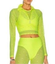 Adam Selman Sport Perforated Polka Dot Neon Yellow Mesh Crop Top Size XS NEW NWT