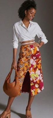Anthropologie Maeve Button-Front Cutout Midi Skirt NEW Size Medium