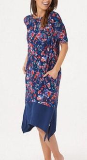 Cuddl Duds Flexwear Rainbow Painted Floral Hem Lounge Dress with Pockets